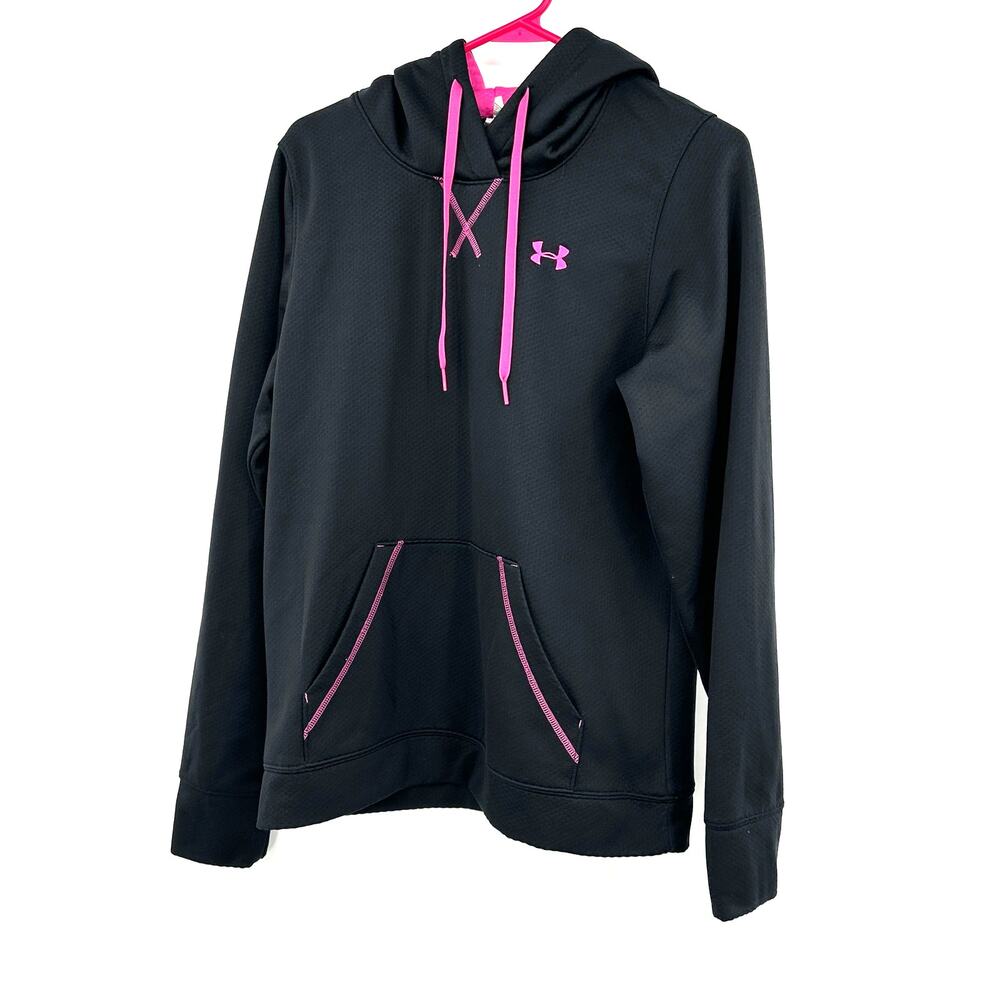 Under Armour Size Medium Sweatshirt Black Pink Pullover Hoodie Loose Activewear